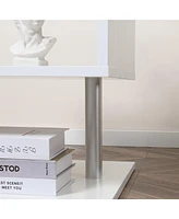 20" Modern End Table, Accent Side Table, S-Shaped Coffee Table with Storage Shelf and Steel Poles, White