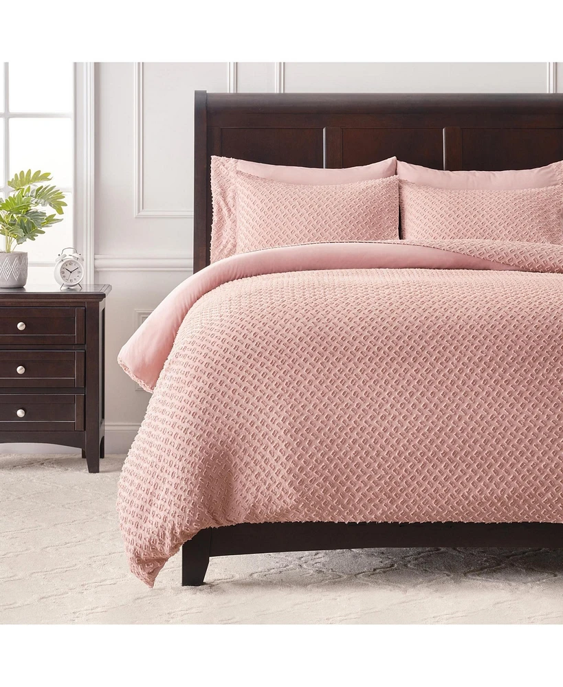 Chanasya Premium Clipped Duvet Set - Tufted Boho Double Brushed Chic Soft Textured Clipped Solid Microfiber Duvet Set