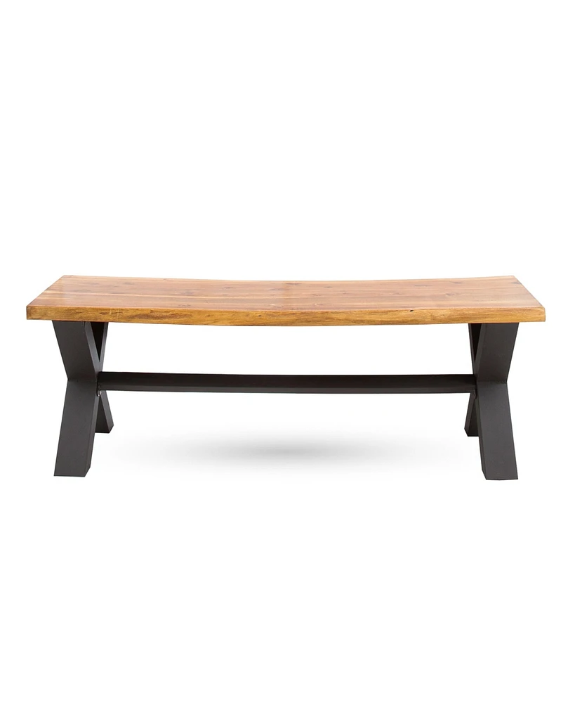 Acacia Wood And Iron X-Cross Picnic Bench: Durable, Stylish, And Perfect For Patios
