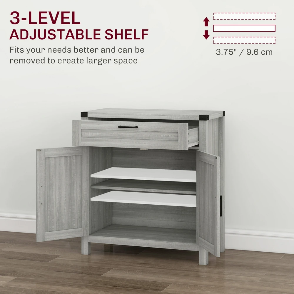 Sideboard Buffet Cabinet with Storage Drawer, Modern Farmhouse Kitchen Cabinet with 2 Barn Doors, Coffee Bar Cabinet, Gray