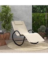 Pcs Outdoor Rocking Lounge Chair with Removable Headrest Breathable Backrest & Seat