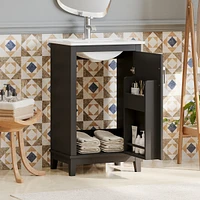 20 Inch Modern Small Bathroom Vanity Cabinet With Ceramic Basin- 2015.533.3 Inches, Ample Storage,1 Soft Close Door