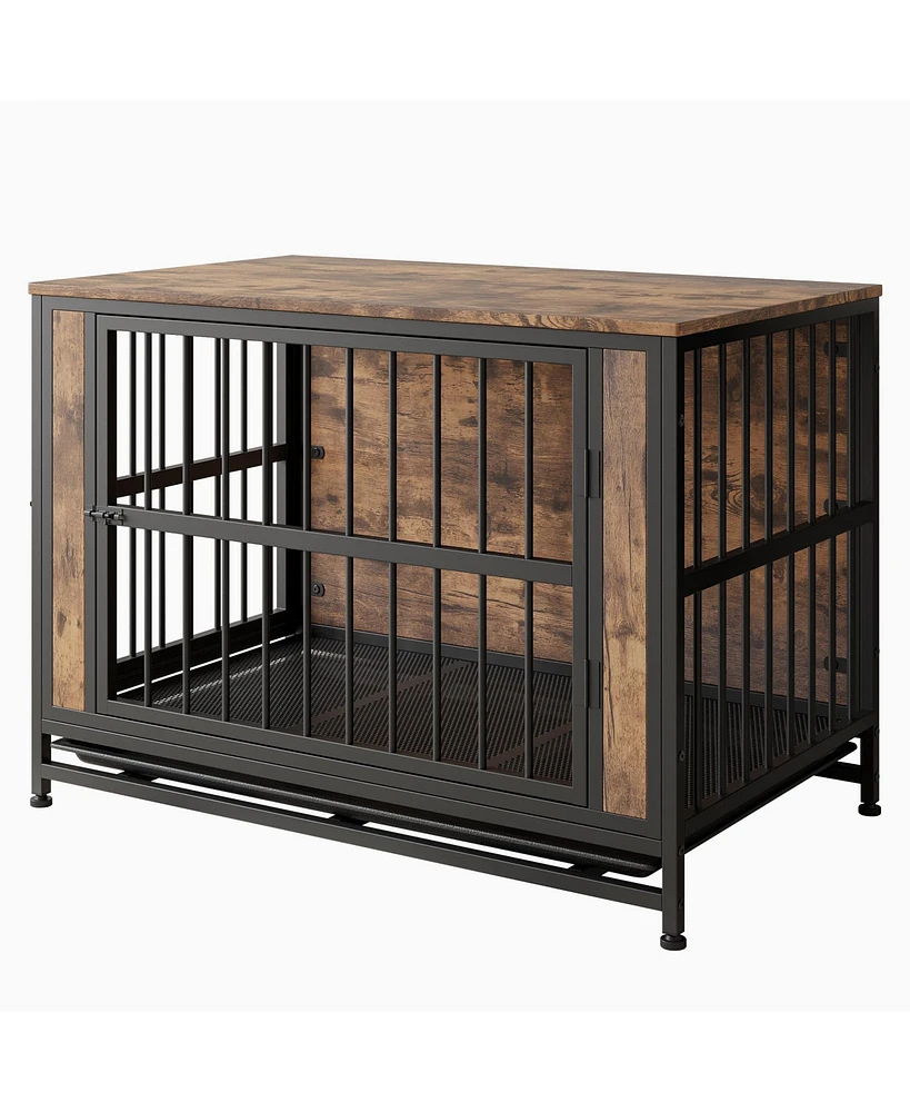 Streamdale Furniture Dog Crate Furniture, Wooden Dog Crate Table, 38.9" Dog Kennel with 2 Sliding Doors and Thick Iron Door Frame, Decorative Pet Crat