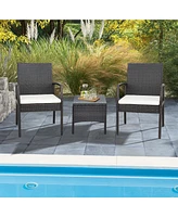 2PCS Patio Pe Wicker Dining Chairs with Soft Zippered Cushion Armchairs Backyard