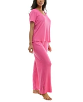 Roudelain Women's Ribbed Glitter-Print Short-Sleeve Pajama Set