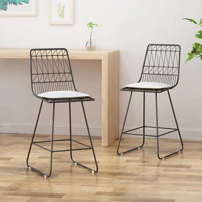 Modern Geometric Counter Stools With Water-Resistant Cushions And Durable Iron Frame (Set Of 2)