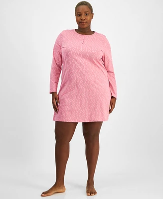 Charter Club Plus Size Cotton Printed Henley Sleepshirt, Exclusively at Macy's