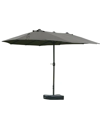 Patio Umbrella 15' Steel Rectangular Outdoor Double Sided Market with base, Sun Protection & Easy Crank for Deck Pool Patio, Dark Gray