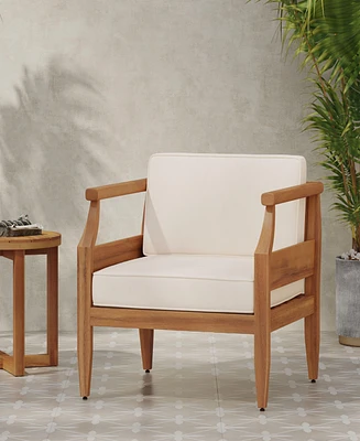 Acacia Wood Club Chair With Water-Resistant Cushions For Outdoor Comfort