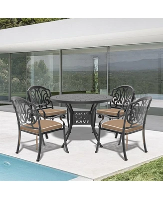 (Cushions In Random Colors)5-Piece Set Of Cast Aluminum Patio Furniture With Cushions