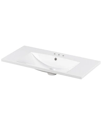 36" Single Bathroom Basin Sink, Vanity Top Only, 3-Faucet Holes, Resin