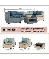 8-Piece Patio Furniture Set, All-Weather Boho Outdoor Conversation Set Sectional Sofa with Water Resistant Grey Thick Cushions