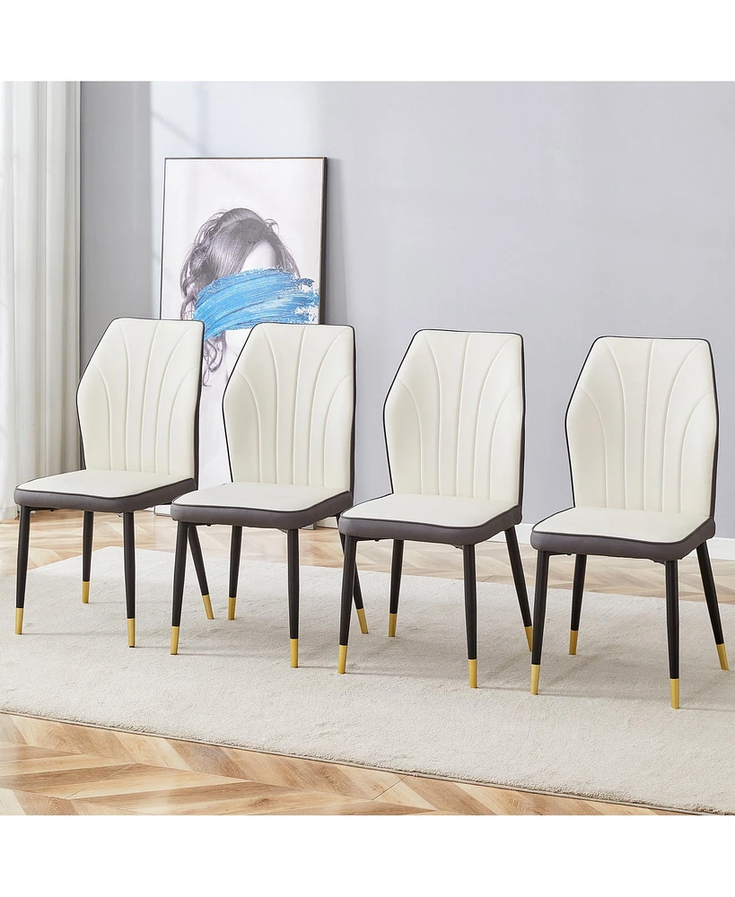 4 modern dining chairs with stylish Pu patterned backrest and black metal legs for a comfortable home experience in the kitchen
