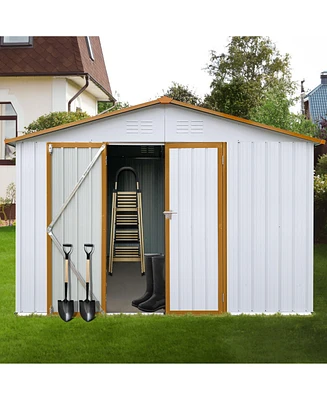 Metal garden sheds 10ftx12ft outdoor storage sheds White+Yellow
