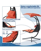 Orange Oasis: Ergonomic Hammock Chair with Umbrella and Pillow