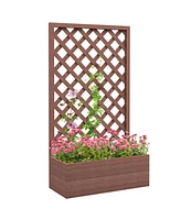 Raised Garden Bed with Trellis Lattice, Wood Planter Box with Self Draining Gap, Freestanding Trellis Planter for Climbing Plants, Vines, Flowers, 29.