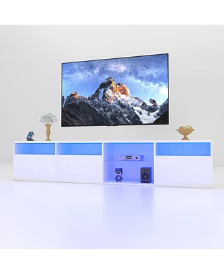 Tv Console with Storage Cabinets, 82.6 Inch Long Led Tv Stand with Full Rgb Color Selection, 31 Modes Changing Lights Modern Entertainment Center with