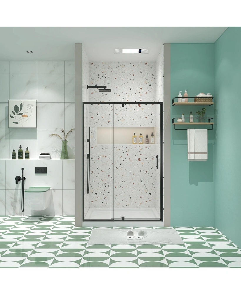 44-48" W x 71" H Piovt Swing Glass Shower Door, Pivot Frame Sliding Shower Door with 1/4" (6mm) Clear Sgcc Tempered Glass, Matte Black