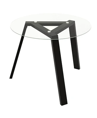 36" Round Glass Dining Table for 4 with Tempered Tabletop Rubber Wood Frame