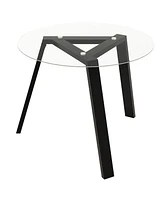 36" Round Glass Dining Table for 4 with Tempered Tabletop Rubber Wood Frame