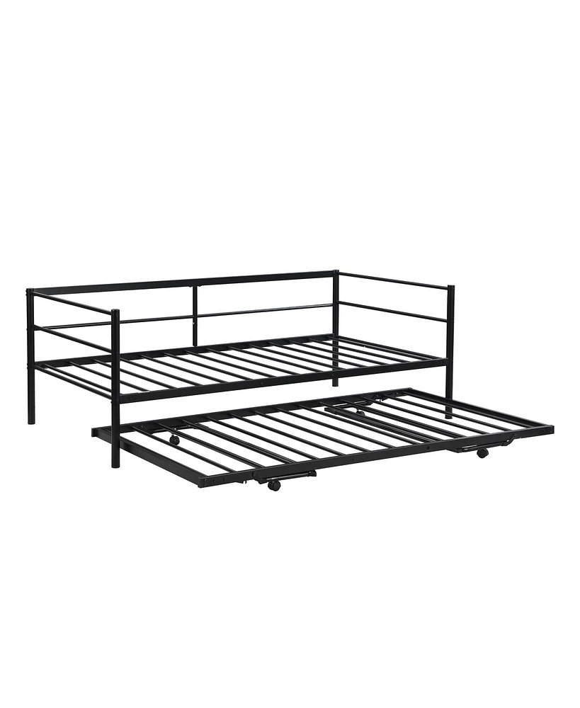 Metal Daybed with Pop-Up Trundle – Adjustable Guest Bed Frame for Small Spaces & Sleepovers