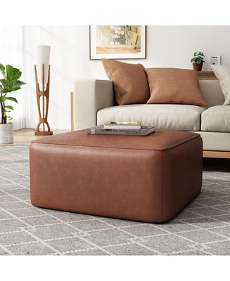 Square Pu Leather Ottoman,Black