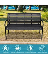 45.7in. Patio Bench Black Steel and Wpc