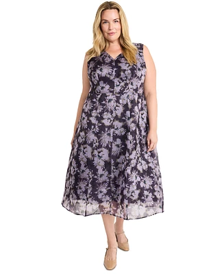 Maggy London Plus Size Sleeveless Jacquard Midi Dress