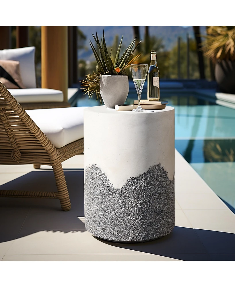 LuxenHome Gray and White Cement Round Outdoor Side Table