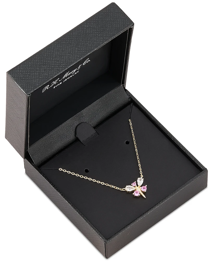 2-Pc. Set Lab Created Pink Sapphire (1/2 ct. t.w.) & Lab Created White Sapphire (1-1/20 ct. t.w.) Dragonfly Pendant Necklace & Matching Hoop Earrings