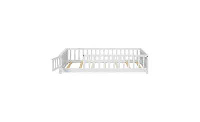 Slickblue Twin Size Floor Platform Bed with Built-in Book Storage Rack and Door – Functional and Space-Saving Design