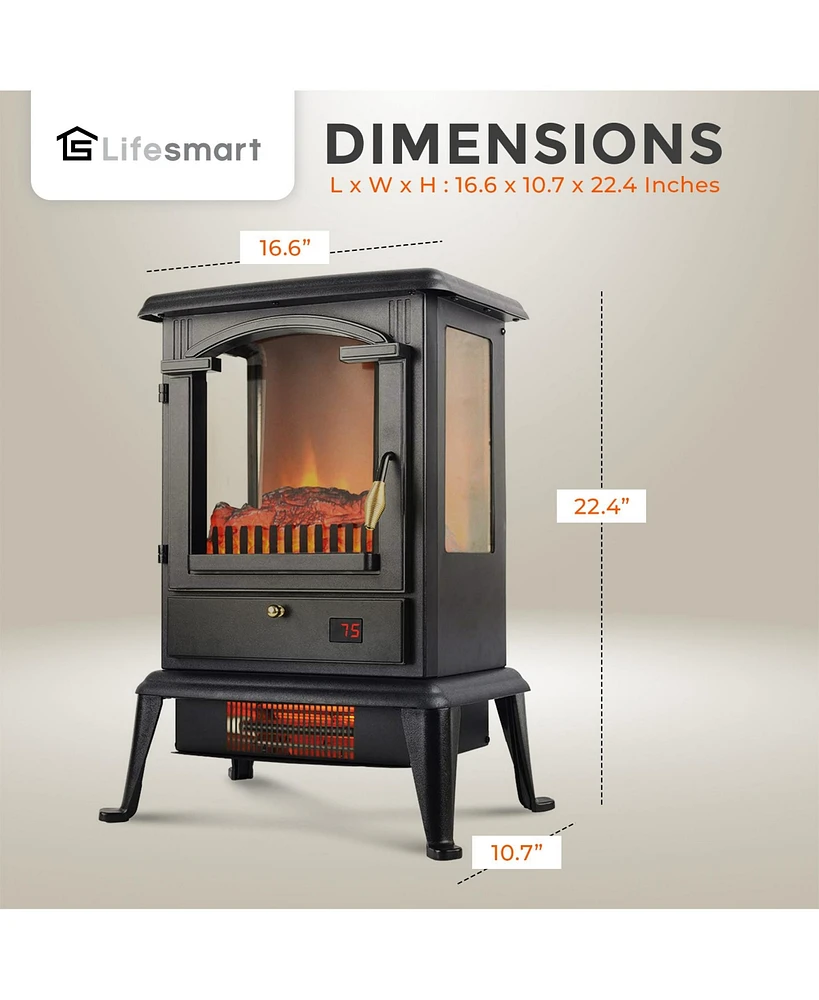 LifeSmart LifePro 1500W 3 Sided Electric Infrared Quartz Indoor Stove Heater