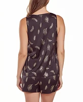 iCollection Women's Silky Tank Pajama Set Feather Print