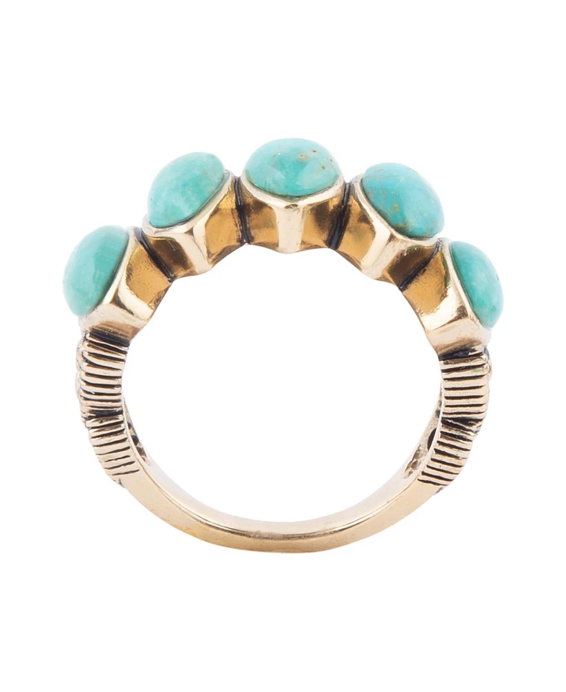 Barse Multi Oval Genuine Green Turquoise Bronze Band Ring
