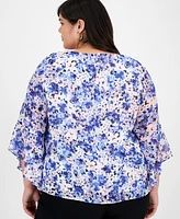 Kasper Plus Size Floral-Print Ruffled Blouse