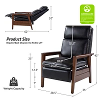 Peter Mid-Century Modern Leather Solid Wood Recliner with Rubber