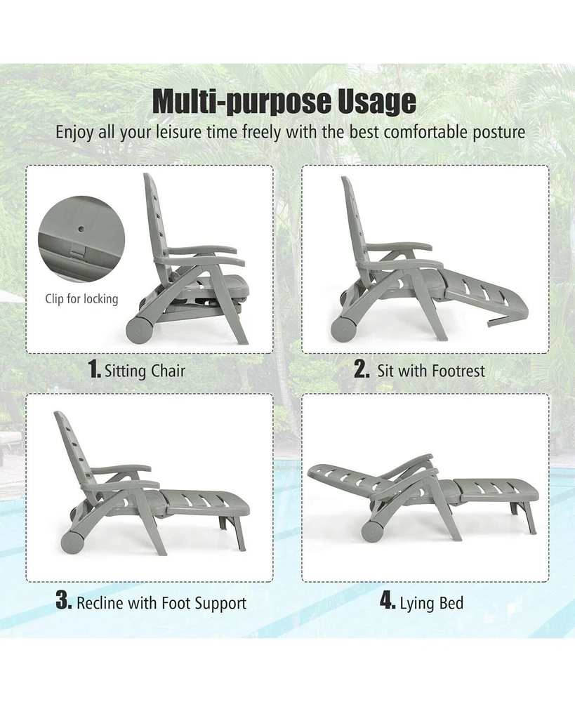 Sugift 5 Position Adjustable Folding Lounger Chaise Chair on Wheels