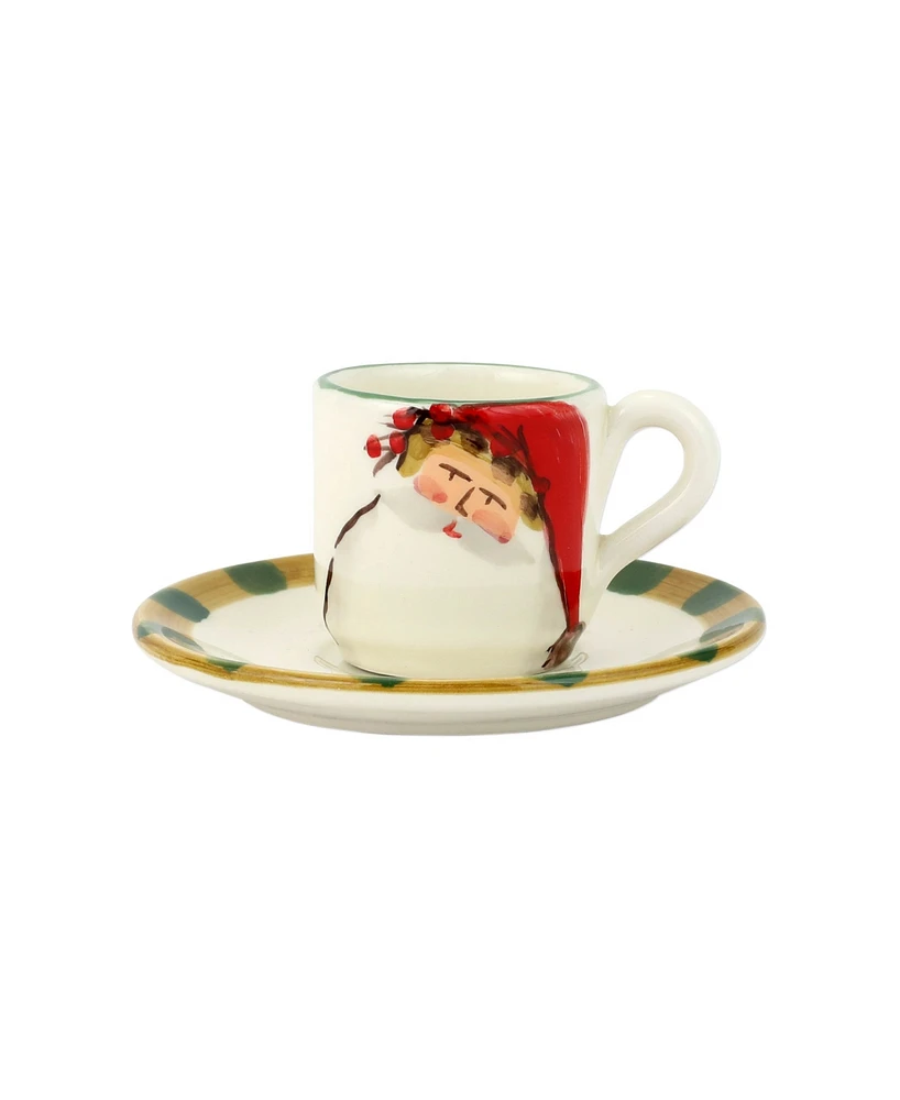 Vietri Old St. Nick Assorted Espresso Cups Saucer, Set of 4