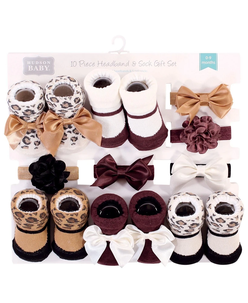 Hudson Baby Girls 10Pc Headband and Socks Set