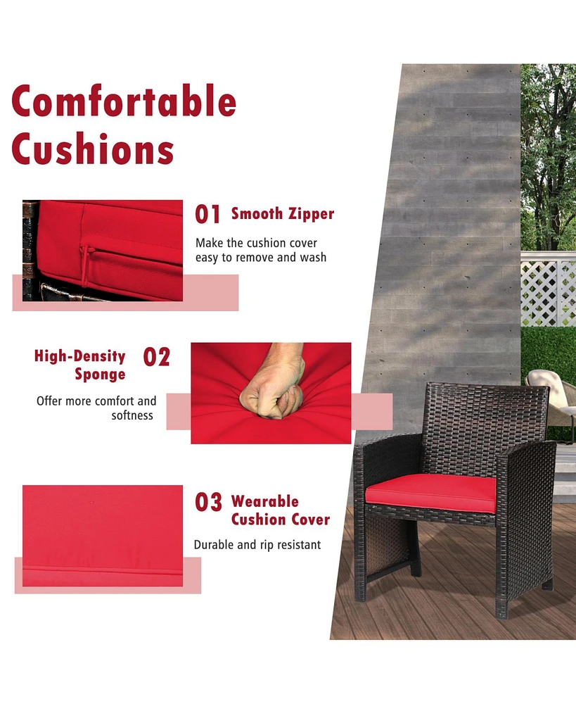 Sugift 3 Pieces Patio Wicker Furniture Set with Storage Table and Protective Cover