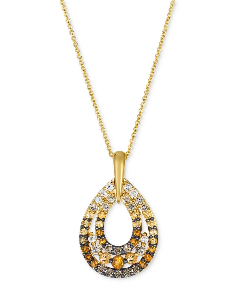 Le Vian Desert Ombre Citrine (3/8 ct. t.w.) & Diamond (3/8 ct. t.w.) Double Teardrop Adjustable 20" Pendant Necklace in 14k Gold