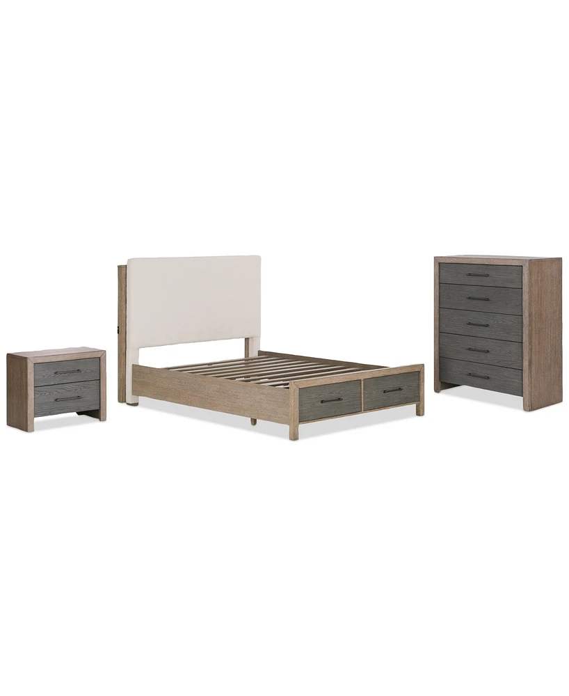 Portmore 3pc California King Storage Set (Upholstered Bed, Chest & 2-Drawer Nightstand with soft close drawers), Created for Macy's