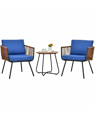Sugift 3 Pieces Patio Bistro Furniture Set with Armrest and Soft Cushions
