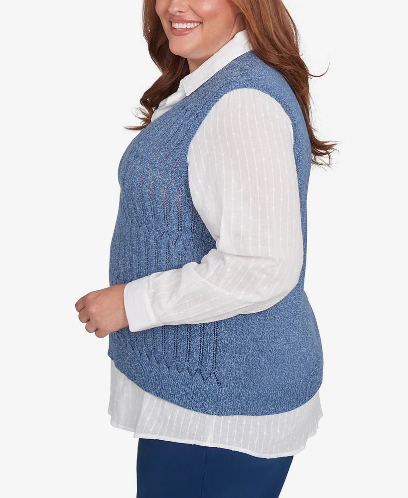 Alfred Dunner Plus Size Lake Victoria Collared Vest Two in One Sweater