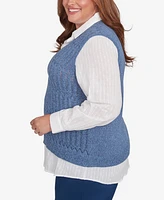 Alfred Dunner Plus Size Lake Victoria Collared Vest Two in One Sweater