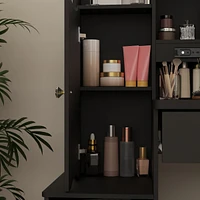 Homsee Grey Wood Silding Led Mirror Makeup Vanity Sets Dresser Table With Storage Shelves, 4-Drawers and Stool