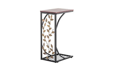 Brown Leaf Pattern Iron Side Table, Elegant Coffee Table for Living Room or Patio