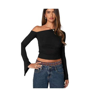 Edikted Womens Stacie Asymmetric Long Sleeve Top