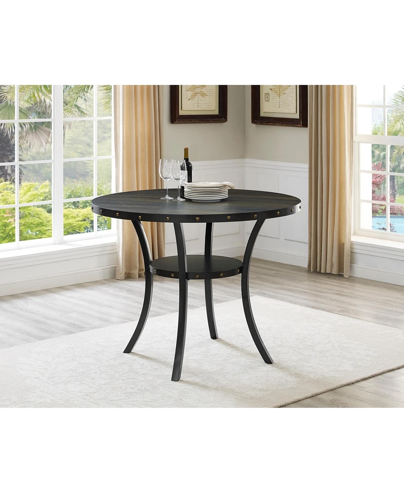 Biony Dining Collection Espresso Wood Counter Height Nailhead Round Dining Table
