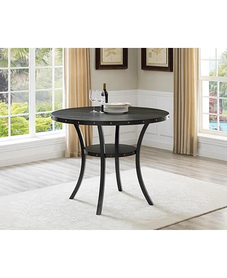 Biony Dining Collection Espresso Wood Counter Height Nailhead Round Dining Table